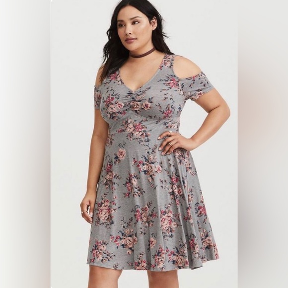 Grey Floral Jersey Cold Shoulder Mini Dress size 3 - Picture 13 of 14